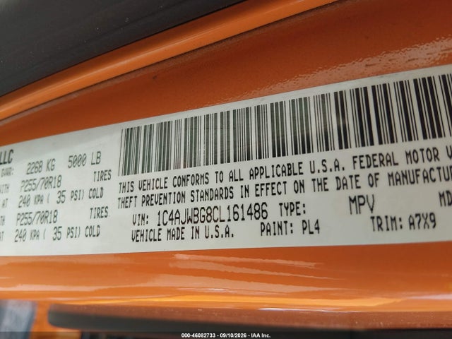 46082733 :رقم المزاد ، 1C4AJWBG8CL161486 vin ، 2012 Jeep Wrangler Sahara مزاد بيع