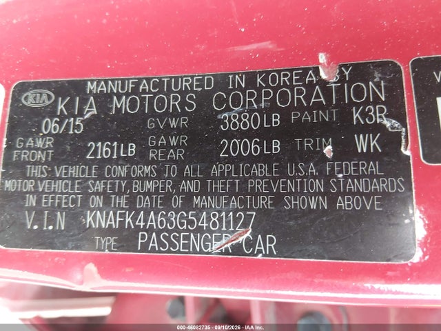 Продажа на аукционе авто 2016 Kia Forte Lx, vin: KNAFK4A63G5481127, номер лота: 46082735
