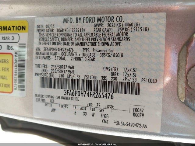 3FA6P0H74FR265476 Ford FUSION SE