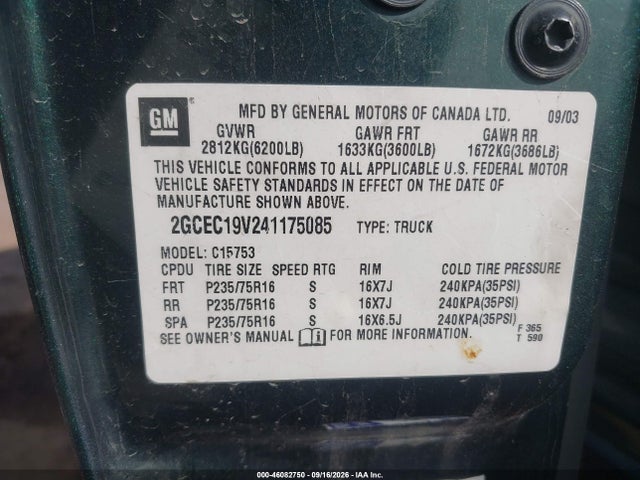 2004 Chevrolet Silverado 1500 Ls მანქანა იყიდება აუქციონზე, vin: 2GCEC19V241175085, აუქციონის ნომერი: 46082750