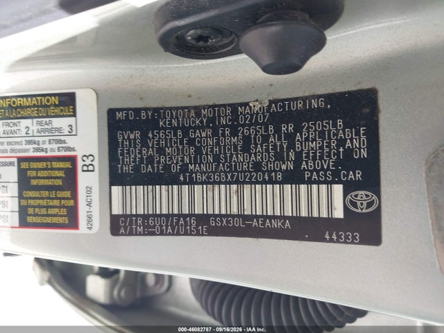 46082787 :رقم المزاد ، 4T1BK36BX7U220418 vin ، 2007 Toyota Avalon Xl مزاد بيع