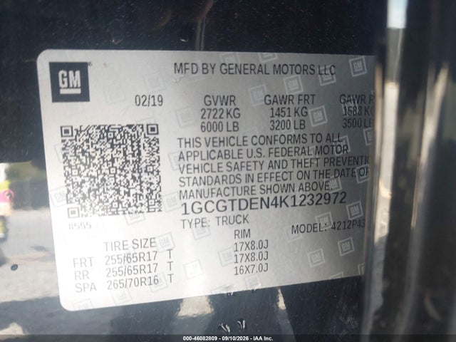 Продаж на аукціоні авто 2019 Chevrolet Colorado Z71, vin: 1GCGTDEN4K1232972, номер лоту: 46082809