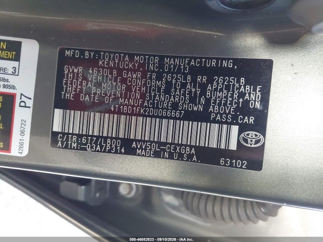 Продажа на аукционе авто 2013 Toyota Camry Hybrid Xle, vin: 4T1BD1FK2DU066667, номер лота: 46082823