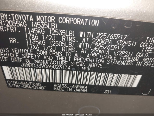 Продаж на аукціоні авто 2006 Toyota Rav4, vin: JTMBD33V065023134, номер лоту: 46082829