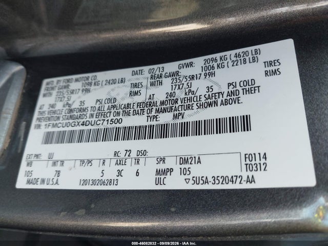 Продаж на аукціоні авто 2013 Ford Escape Se, vin: 1FMCU0GX4DUC71500, номер лоту: 46082832