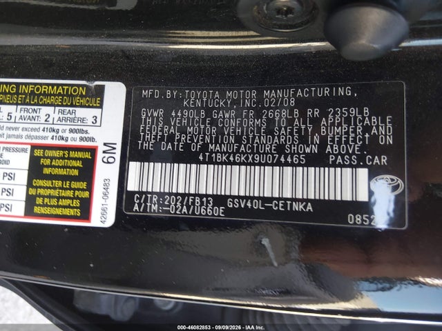 Продаж на аукціоні авто 2009 Toyota Camry Le V6, vin: 4T1BK46KX9U074465, номер лоту: 46082853