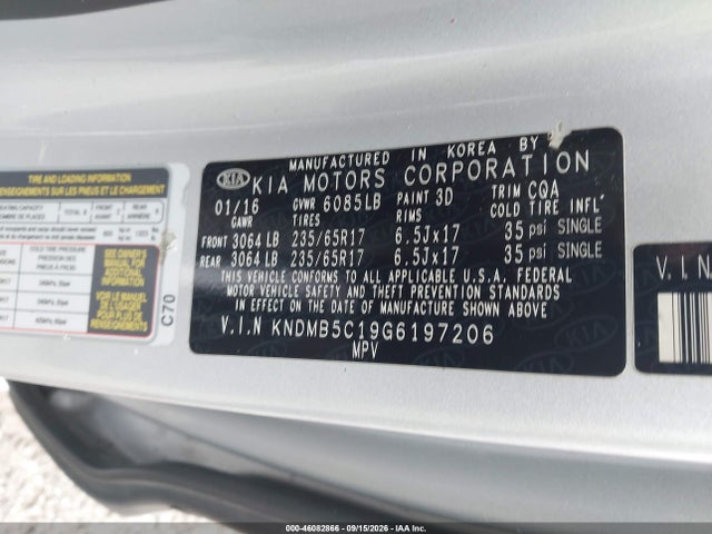 Продаж на аукціоні авто 2016 Kia Sedona Lx, vin: KNDMB5C19G6197206, номер лоту: 46082866