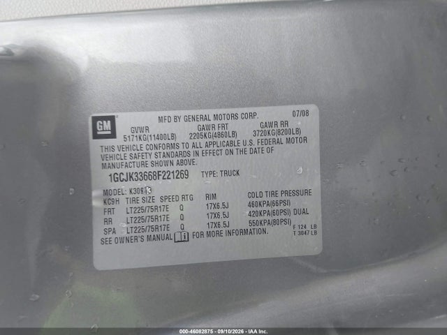 46082875 :رقم المزاد ، 1GCJK33668F221269 vin ، 2008 Chevrolet Silverado 3500hd Ltz مزاد بيع