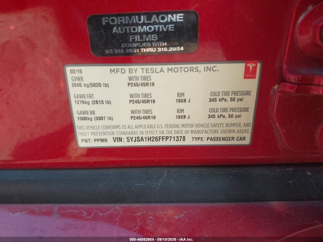 Tesla Model S 70d/85d/p85d 2015 5YJSA1H26FFP71378 Image 9
