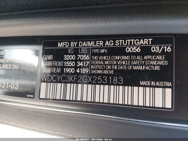 Aukcja sprzedaży 2016 Mercedes-benz G 550 4matic, vin: WDCYC3KF2GX253183, numer aukcji: 46082917