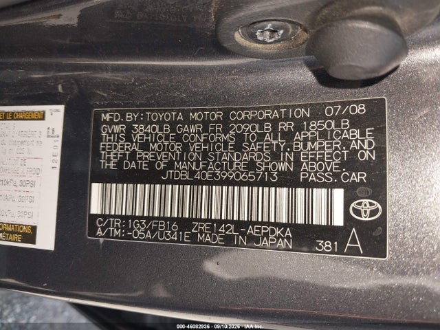 Продажа на аукционе авто 2009 Toyota Corolla Le, vin: JTDBL40E399065713, номер лота: 46082936