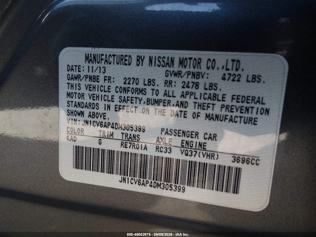 46082975 :رقم المزاد ، JN1CV6AP4DM305399 vin ، 2013 Infiniti G37 Journey مزاد بيع