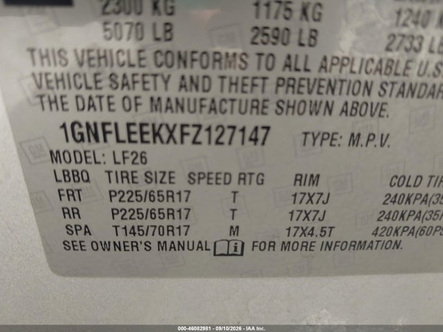 Aukcja sprzedaży 2015 Chevrolet Equinox Ls, vin: 1GNFLEEKXFZ127147, numer aukcji: 46082981