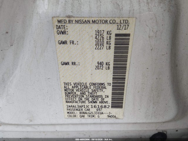 46082996 :رقم المزاد ، 1N4AL3AP1JC161682 vin ، 2018 Nissan Altima 2.5 S مزاد بيع