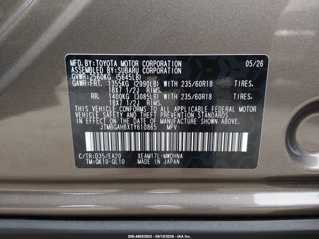 2026 Toyota Bz Woodland Premium მანქანა იყიდება აუქციონზე, vin: JTMBGAHBXTY610865, აუქციონის ნომერი: 46083002