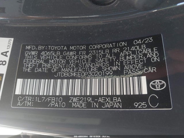 Toyota Corolla Hybrid Le 2023 JTDBCMFE0P3020199 Image 9