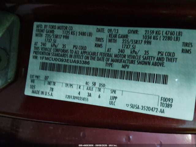 Продажа на аукционе авто 2014 Ford Escape Se, vin: 1FMCU0G93EUA93386, номер лота: 46083008