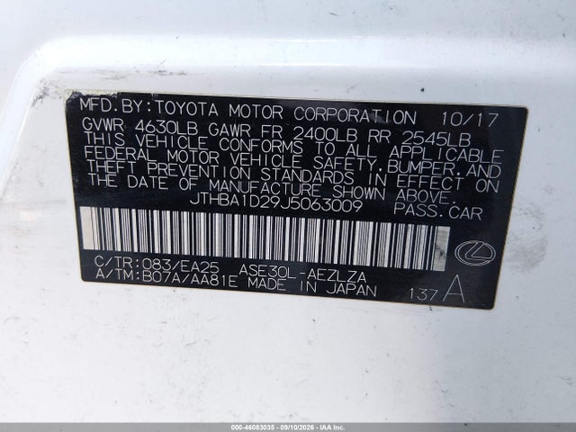 Aukcja sprzedaży 2018 Lexus Is 300, vin: JTHBA1D29J5063009, numer aukcji: 46083035