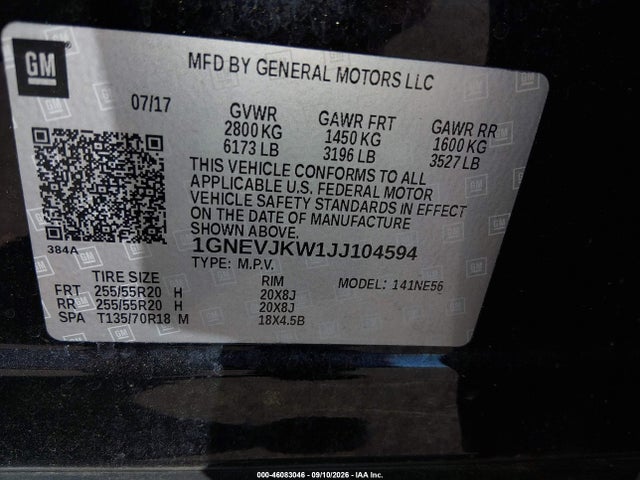 1GNEVJKW1JJ104594 Chevrolet Traverse Premier