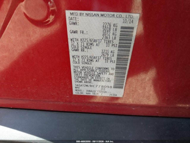 Nissan ROGUE SV 2015 5N1AT2ML9FC778098 Image 9