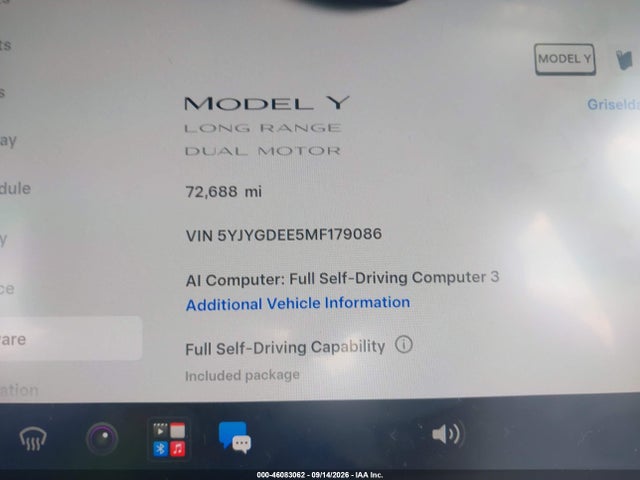 46083062 :رقم المزاد ، 5YJYGDEE5MF179086 vin ، 2021 Tesla Model Y Long Range Dual Motor All-wheel Drive مزاد بيع