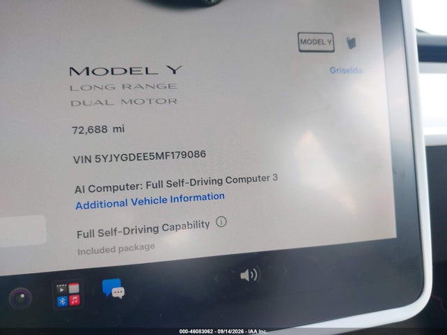 46083062 :رقم المزاد ، 5YJYGDEE5MF179086 vin ، 2021 Tesla Model Y Long Range Dual Motor All-wheel Drive مزاد بيع