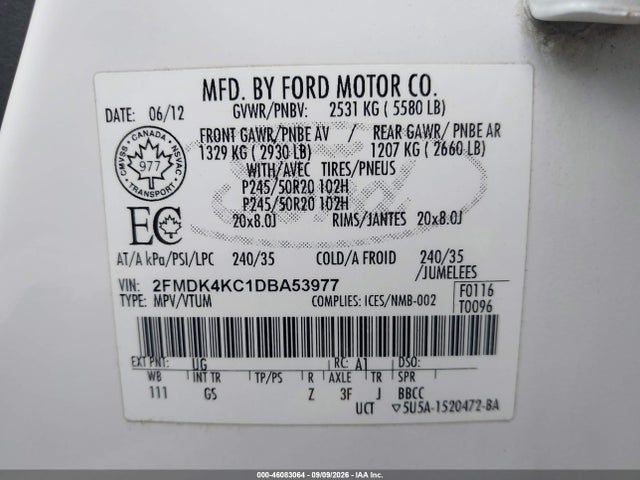 Продаж на аукціоні авто 2013 Ford Edge Limited, vin: 2FMDK4KC1DBA53977, номер лоту: 46083064