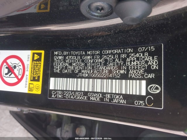 Продажа на аукционе авто 2016 Lexus Es 350, vin: JTHBK1GG5G2214152, номер лота: 46083065