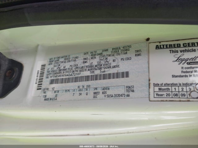 Продажа на аукционе авто 2010 Ford E-250 Commercial/recreational, vin: 1FTNE2EWXADA72107, номер лота: 46083073