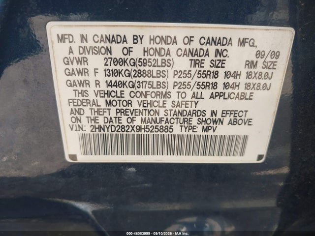 Продаж на аукціоні авто 2009 Acura Mdx, vin: 2HNYD282X9H525885, номер лоту: 46083099