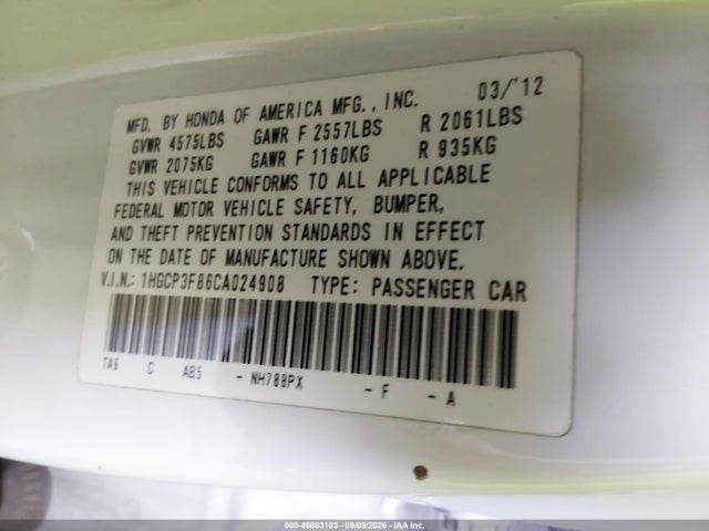 Продаж на аукціоні авто 2012 Honda Accord 3.5 Ex-l, vin: 1HGCP3F86CA024908, номер лоту: 46083103