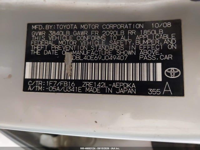 Продажа на аукционе авто 2009 Toyota Corolla Le, vin: JTDBL40E69J049407, номер лота: 46083124