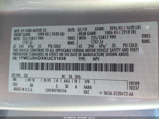 Ford ESCAPE SEL 2019 1FMCU0HDXKUC31438 Image 9