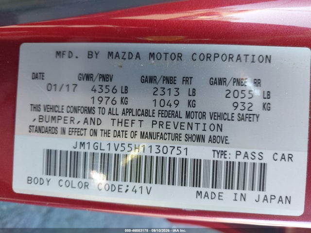 2017 Mazda Mazda6 Touring მანქანა იყიდება აუქციონზე, vin: JM1GL1V55H1130751, აუქციონის ნომერი: 46083178