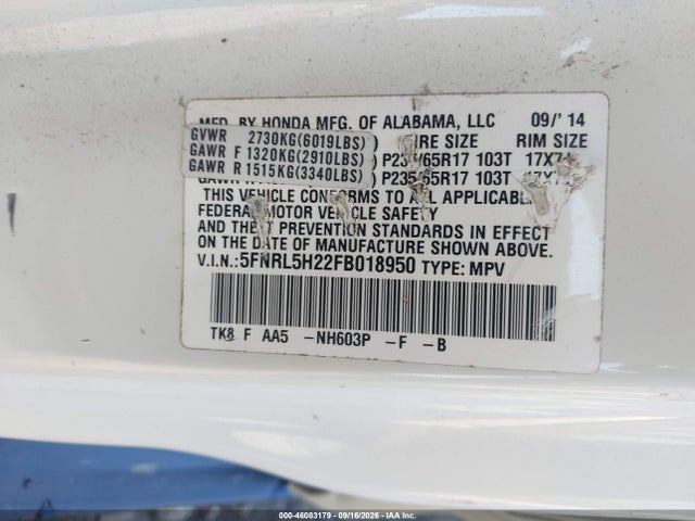 Aukcja sprzedaży 2015 Honda Odyssey Lx, vin: 5FNRL5H22FB018950, numer aukcji: 46083179