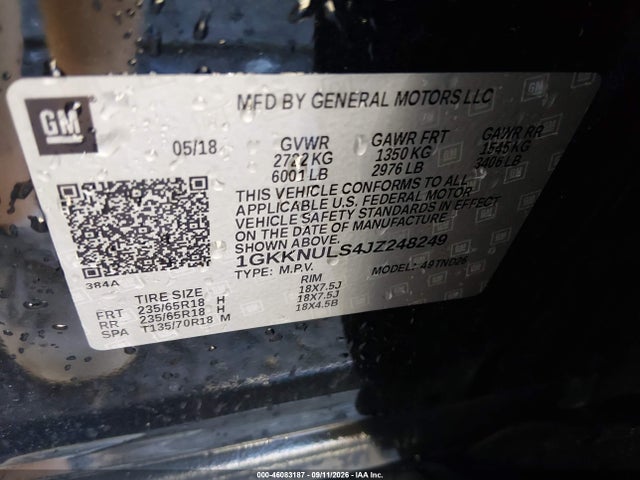 46083187 :رقم المزاد ، 1GKKNULS4JZ248249 vin ، 2018 Gmc Acadia Slt-1 مزاد بيع