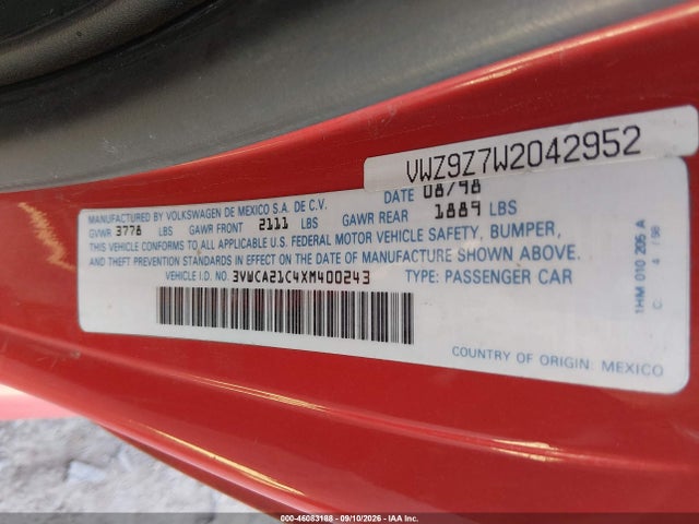 Aukcja sprzedaży 1999 Volkswagen New Beetle Gls, vin: 3VWCA21C4XM400243, numer aukcji: 46083188