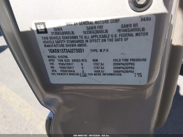 Продаж на аукціоні авто 2004 Gmc Yukon Slt, vin: 1GKEK13T34J273031, номер лоту: 46083192