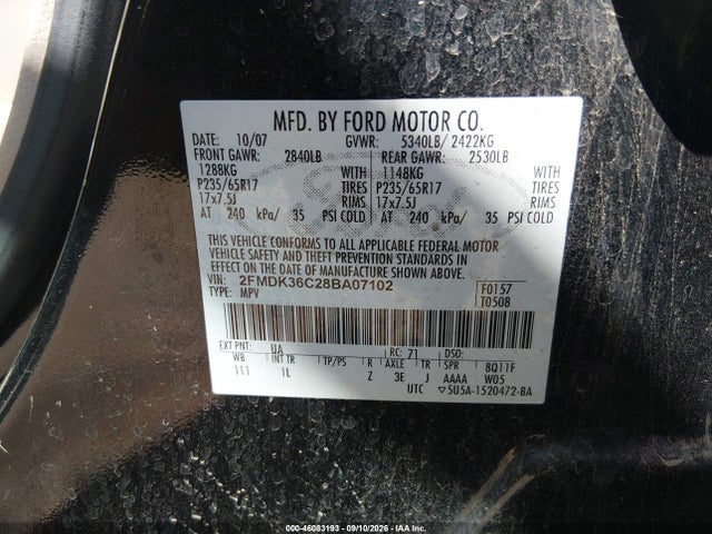 46083193 :رقم المزاد ، 2FMDK36C28BA07102 vin ، 2008 Ford Edge Se مزاد بيع