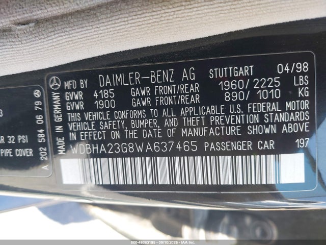 Aukcja sprzedaży 1998 Mercedes-benz C 230, vin: WDBHA23G8WA637465, numer aukcji: 46083195
