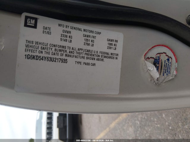 Продаж на аукціоні авто 2003 Cadillac Deville Standard, vin: 1G6KD54Y63U217935, номер лоту: 46083196