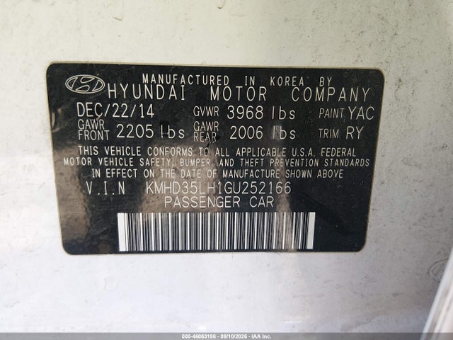 KMHD35LH1GU252166 Hyundai ELANTRA GT