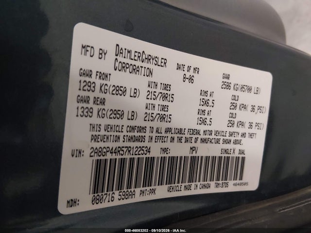 Aukcja sprzedaży 2007 Chrysler Town & Country Lx, vin: 2A8GP44R57R122534, numer aukcji: 46083202