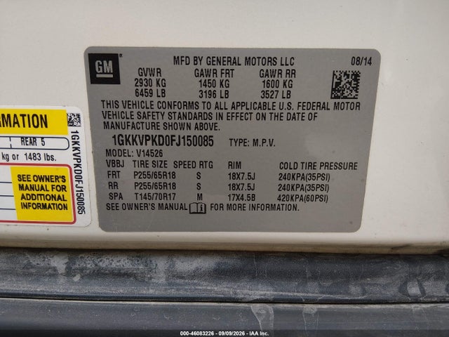 2015 Gmc Acadia Sle-2 მანქანა იყიდება აუქციონზე, vin: 1GKKVPKD0FJ150085, აუქციონის ნომერი: 46083226