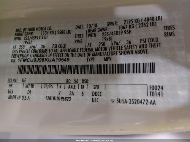 Ford Escape Titanium 2019 1FMCU9J98KUA19549 Image 9