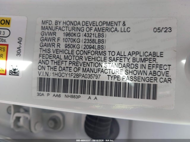 Honda ACCORD LX 2023 1HGCY1F28PA035797 Image 9