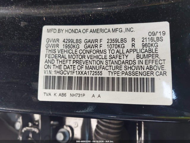 Продажа на аукционе авто 2019 Honda Accord Lx, vin: 1HGCV1F1XKA172555, номер лота: 46083255