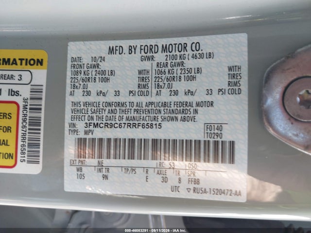 Aukcja sprzedaży 2024 Ford Bronco Sport Outer Banks, vin: 3FMCR9C67RRF65815, numer aukcji: 46083291
