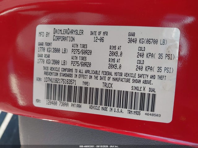 Продаж на аукціоні авто 2007 Dodge Ram 1500 St/slt, vin: 1D7HU18217S163571, номер лоту: 46083301
