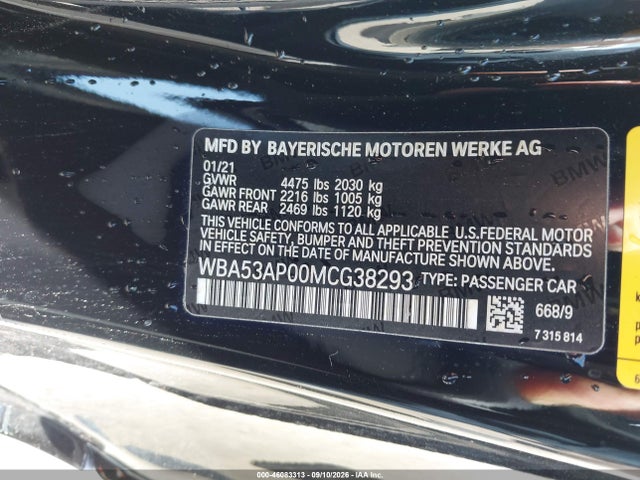 Aukcja sprzedaży 2021 Bmw 430i, vin: WBA53AP00MCG38293, numer aukcji: 46083313